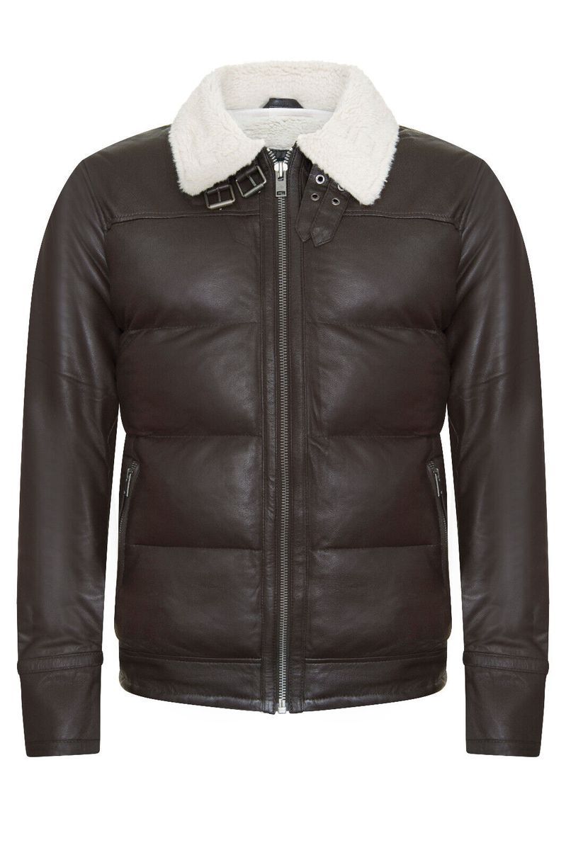 Herren Leder Biker Steppjacke