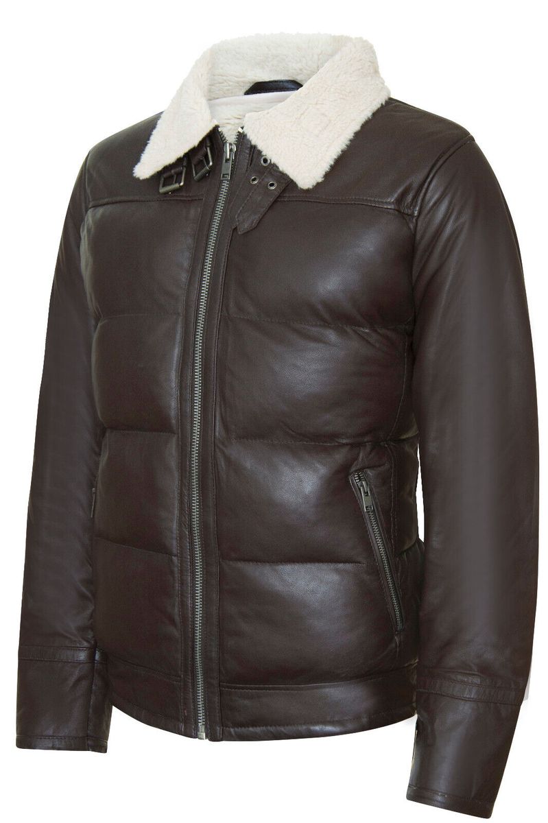 Gesteppte Leder-Pufferjacke im Fliegerstil