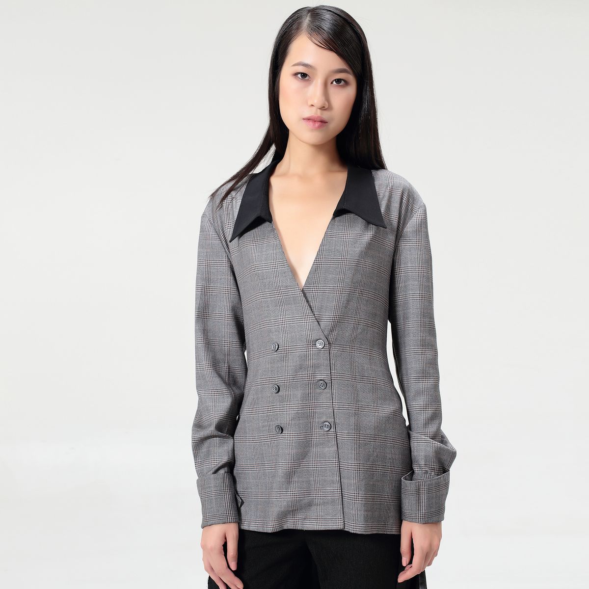 Kariertes Zweireiher Hemd im Blazer-Stil