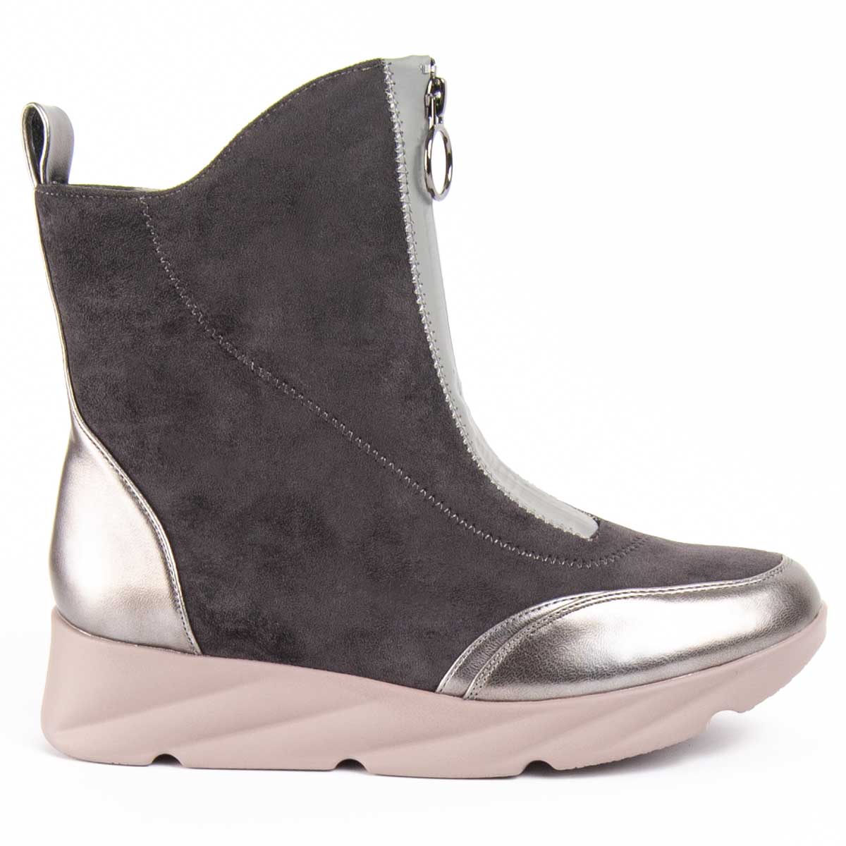 Graue Keilabsatz-Stiefeletten aus Wildleder