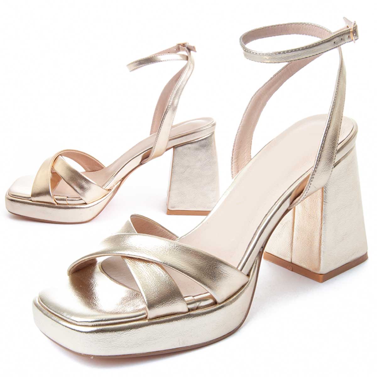 Metallic Goldene Plateau-Sandalette mit Absatz