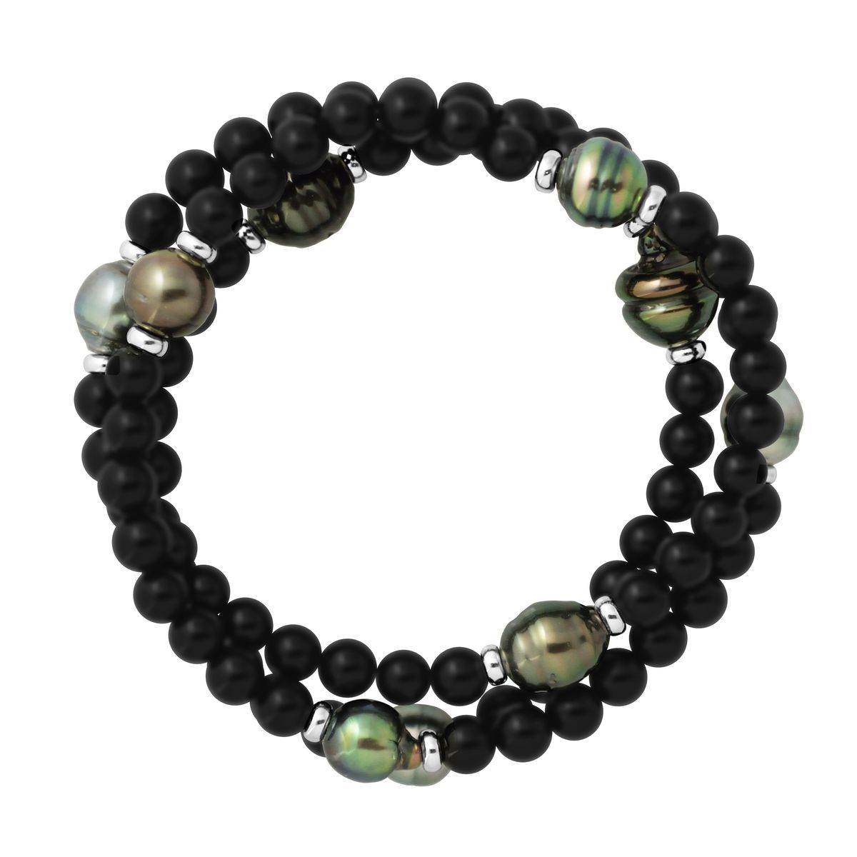 Dreireihiges Armband mit Achat und Tahitiperlen