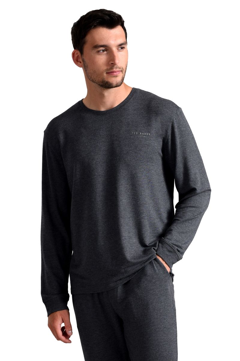 Ted Baker Langarm-Pyjama-Oberteil | Atmungsaktives lässiges Herren-Langarm-T-Shirt - Anthrazit