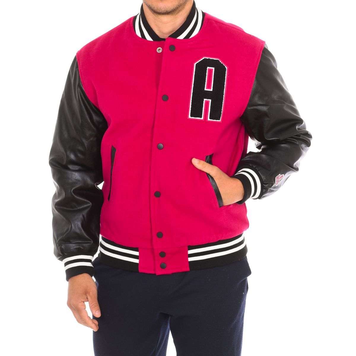 Klassische College Jacke mit Lederärmeln