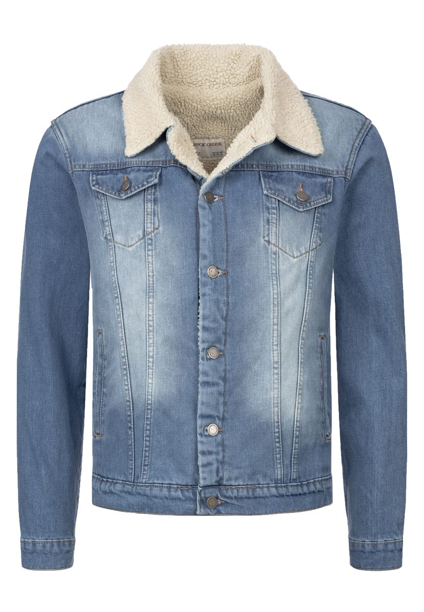 Hellblaue Jeansjacke mit Teddyfellkragen