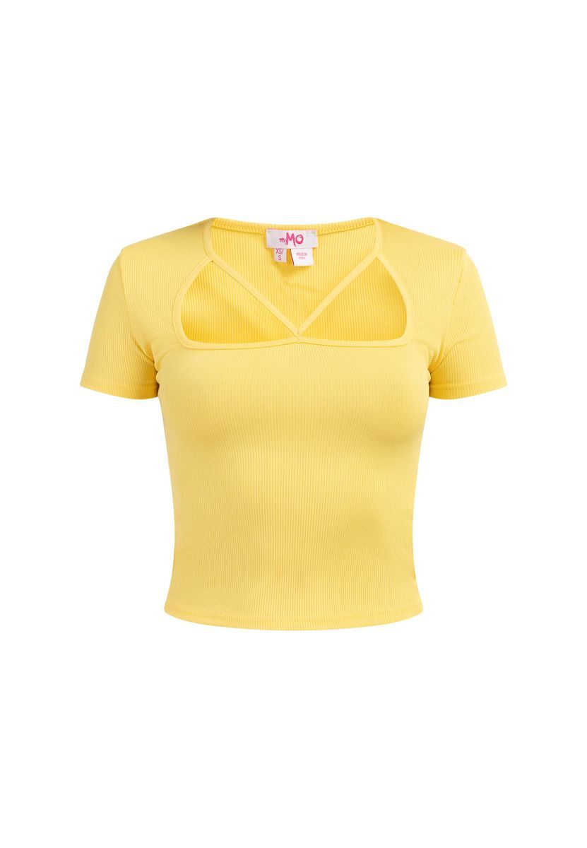 Mymo Rippstrick T-Shirt Damen Höllengelb