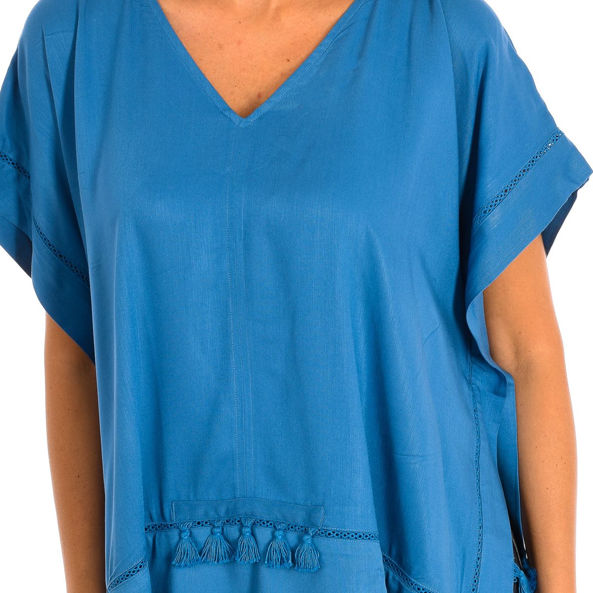 V-Ausschnitt Poncho-Top mit Quasten
