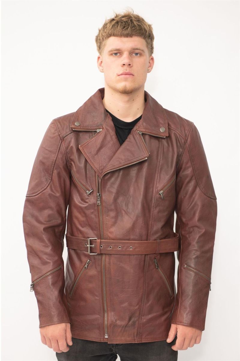 Herren Bikerjacke aus braunem Leder