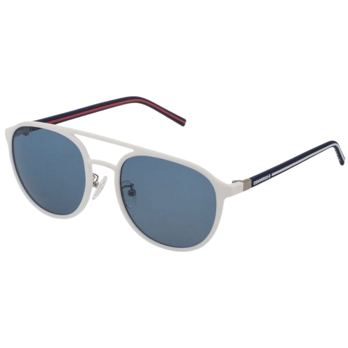 Weiße Aviator Sonnenbrille mit blauen Gläsern