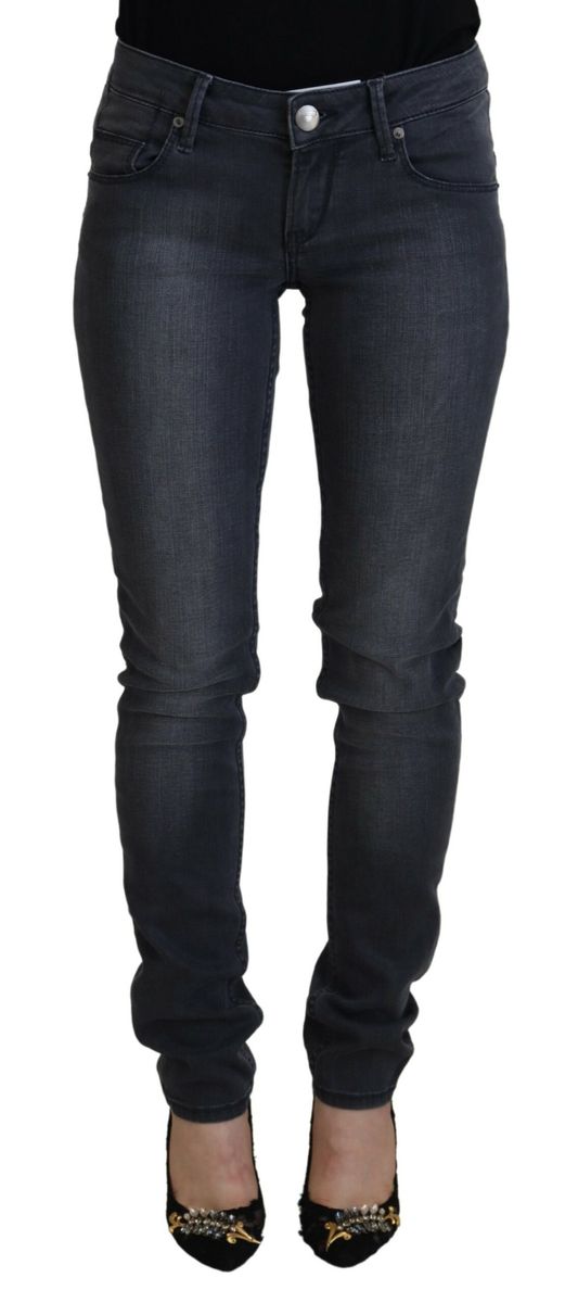 Graue Skinny-Jeans mit niedrigem Bund