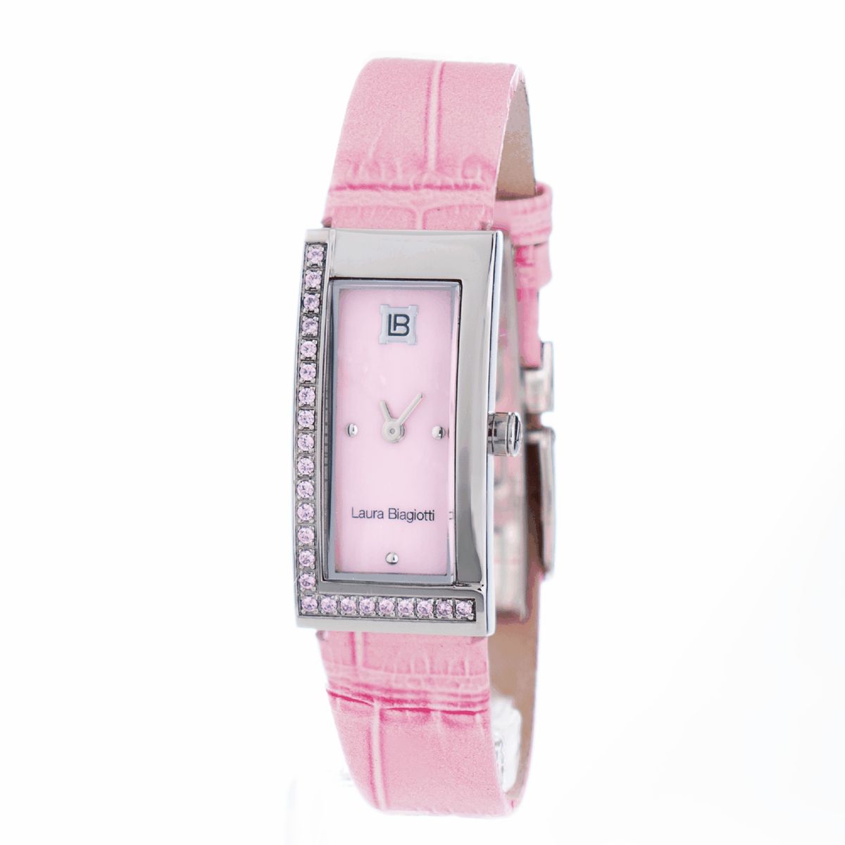 Silberne Rechteckige Quarzuhr mit Lederarmband