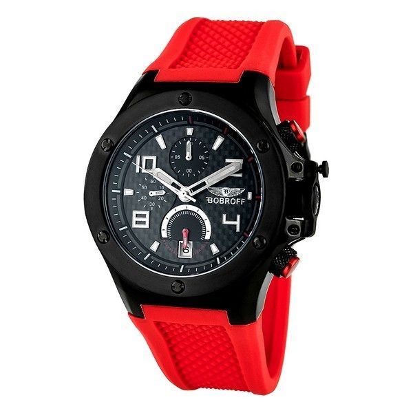 Herrenuhr schwarzes Zifferblatt rotes Gummi