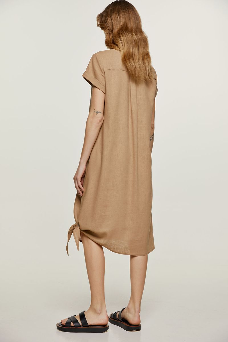 Leinen-Midikleid mit seitlichem Bindedetail
