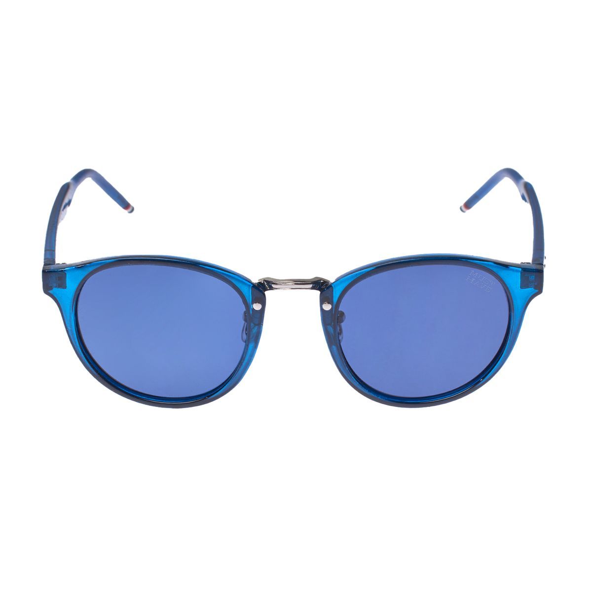 Runde Sonnenbrille mit blauem Rahmen