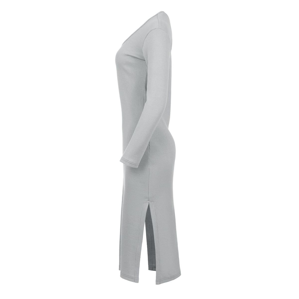 Geripptes Langarm-Midikleid