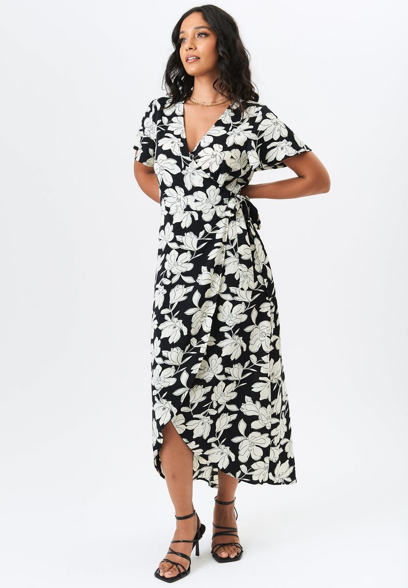 Wickel-Midikleid mit Blumenmuster