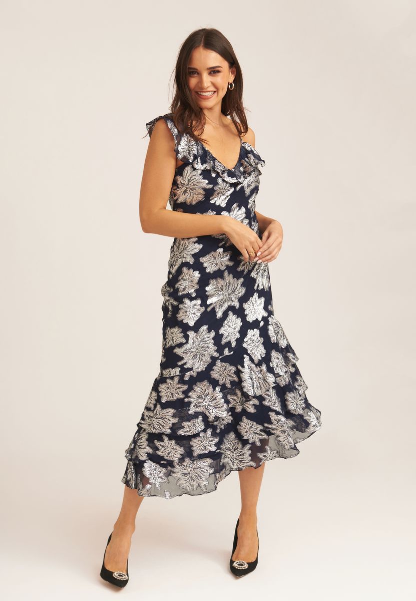 Gestuftes Midikleid mit Blumenmuster