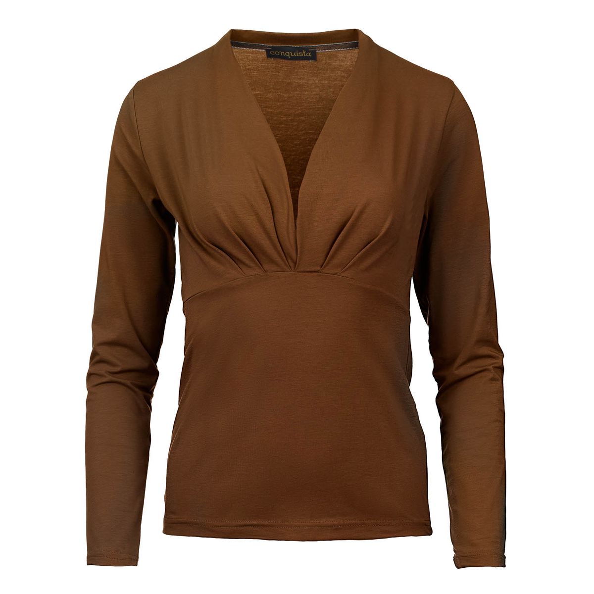 Schokoladenbraunes Faux Wickel Langarmshirt