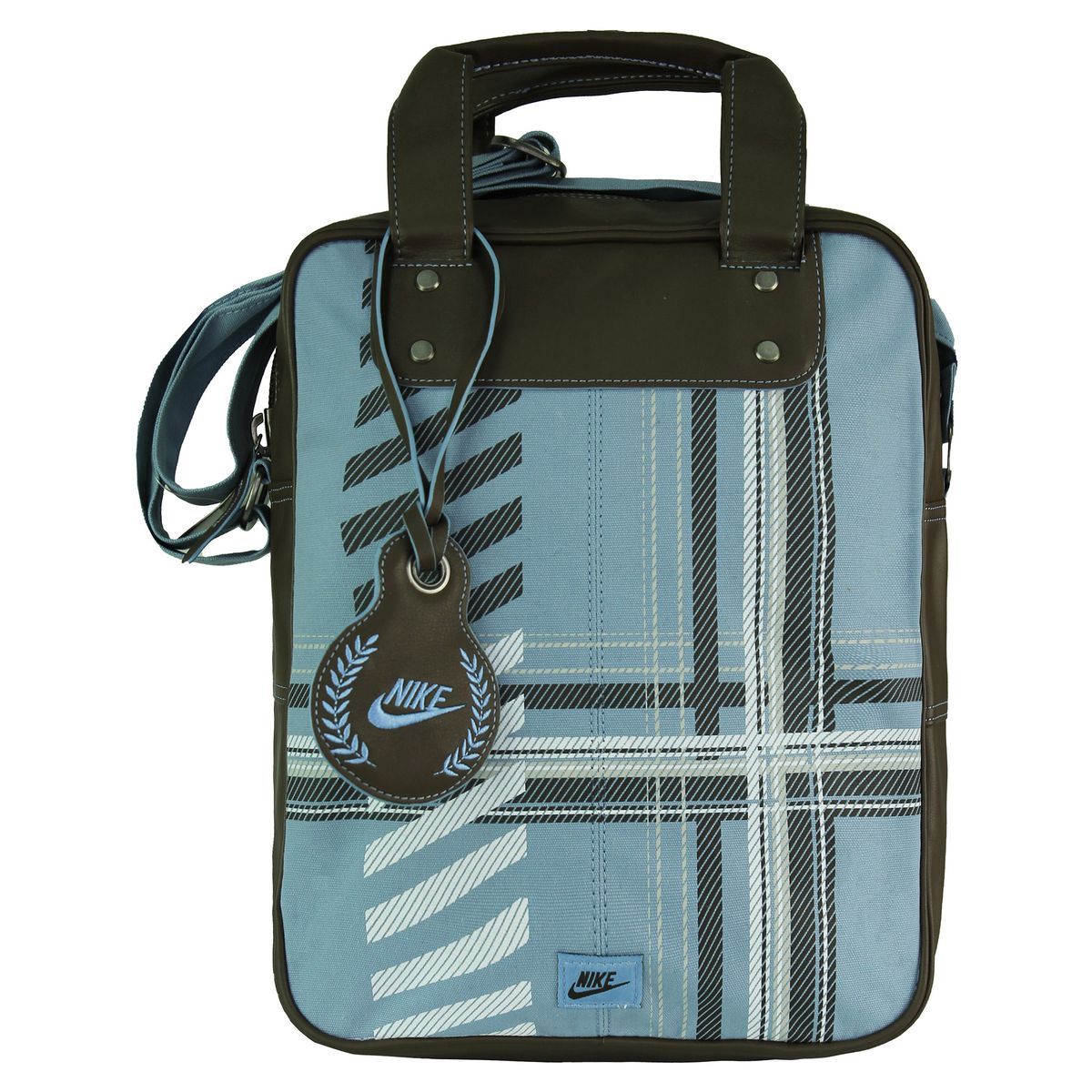 Gemusterte Schultertasche mit Logo-Anhänger