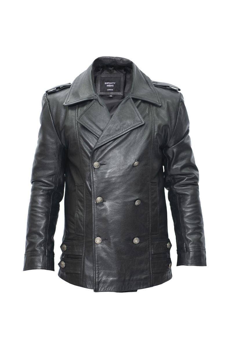 Zweireihiger Peacoat aus Rindsleder
