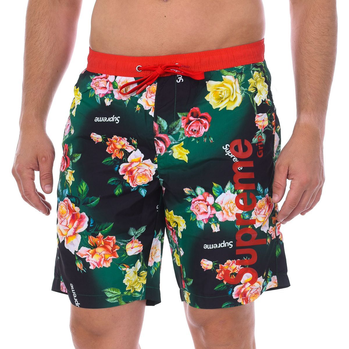 Badeshorts mit Blumendruck und Logo