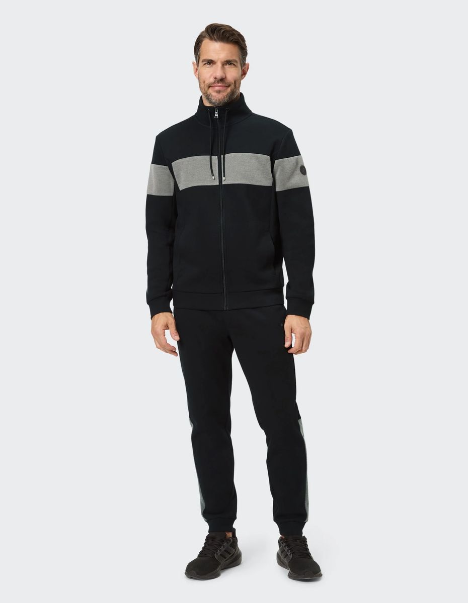 Sweatjacke mit Kontraststreifen und Stehkragen