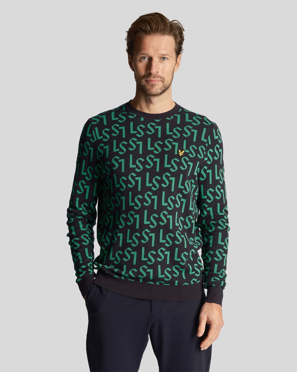Herren Baumwollpullover mit Monogramm-Rundhalsausschnitt