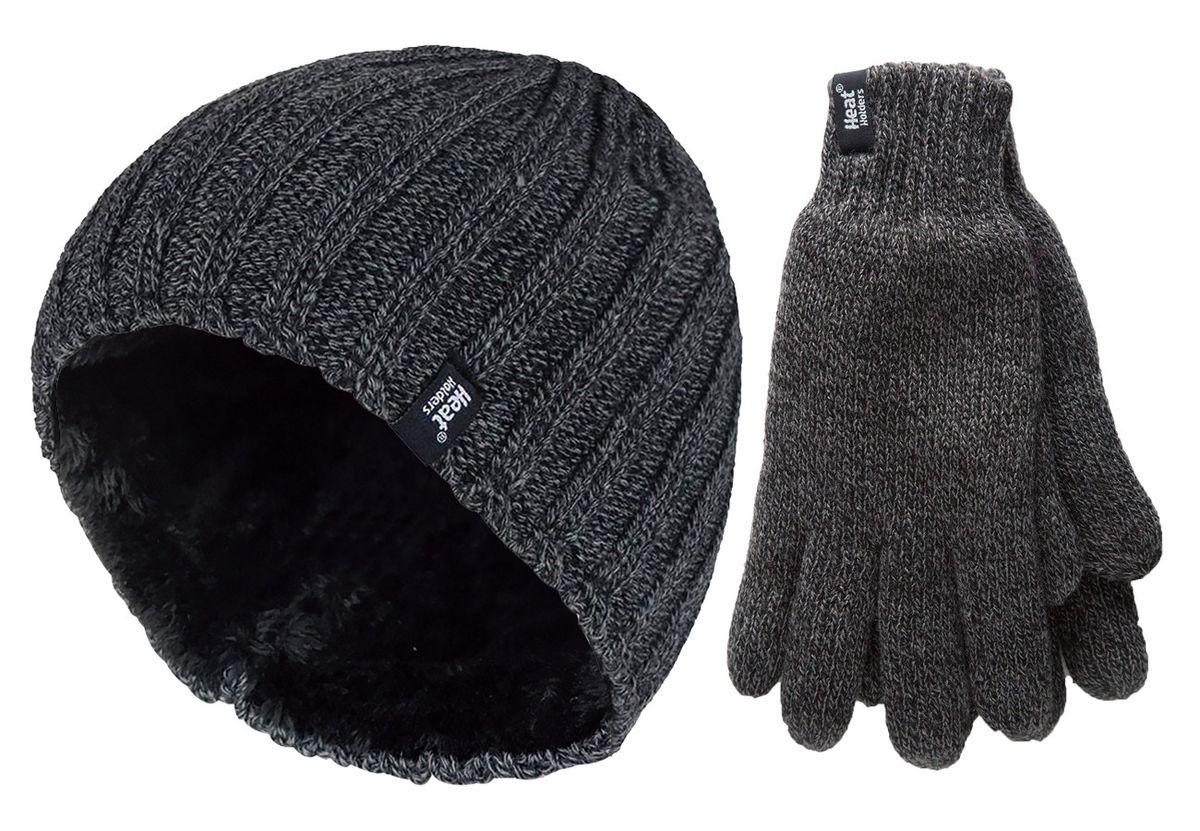 Herren Thermomütze & Handschuh Set für den Winter | Wärmespeicher | Fleece gefüttert - Grau