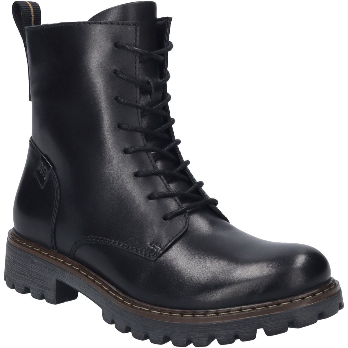 Schnür-Leder-Stiefelette mit Reißverschluss