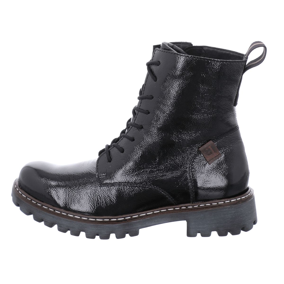 Schnürstiefelette aus Lackleder