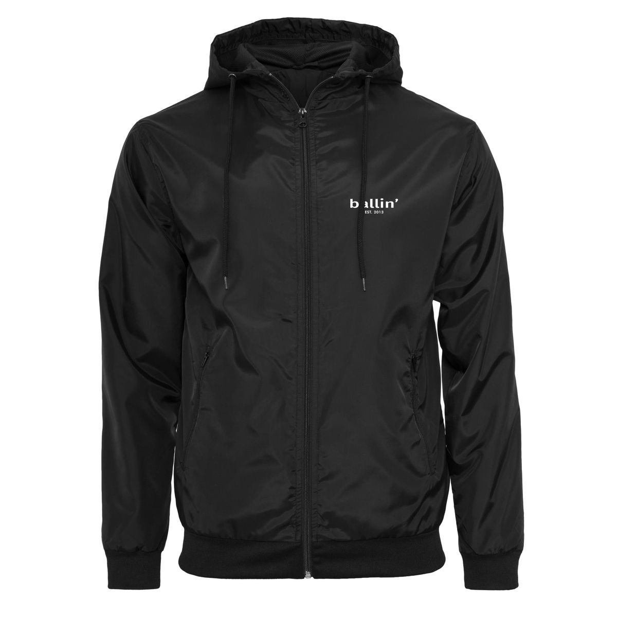 Schwarze, leichte Windjacke mit Kapuze