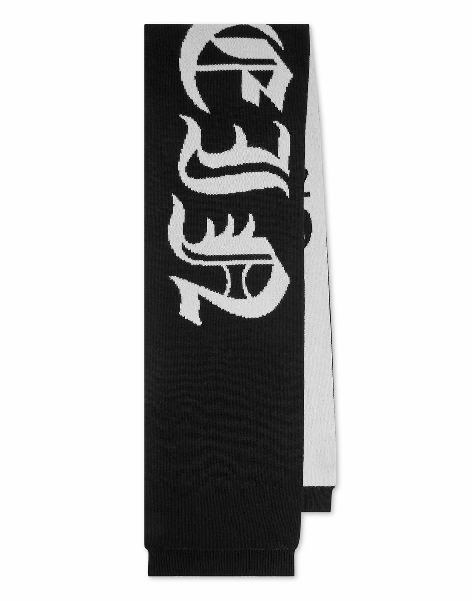 Jacquardschal aus Wolle mit Gothic-Schriftzug