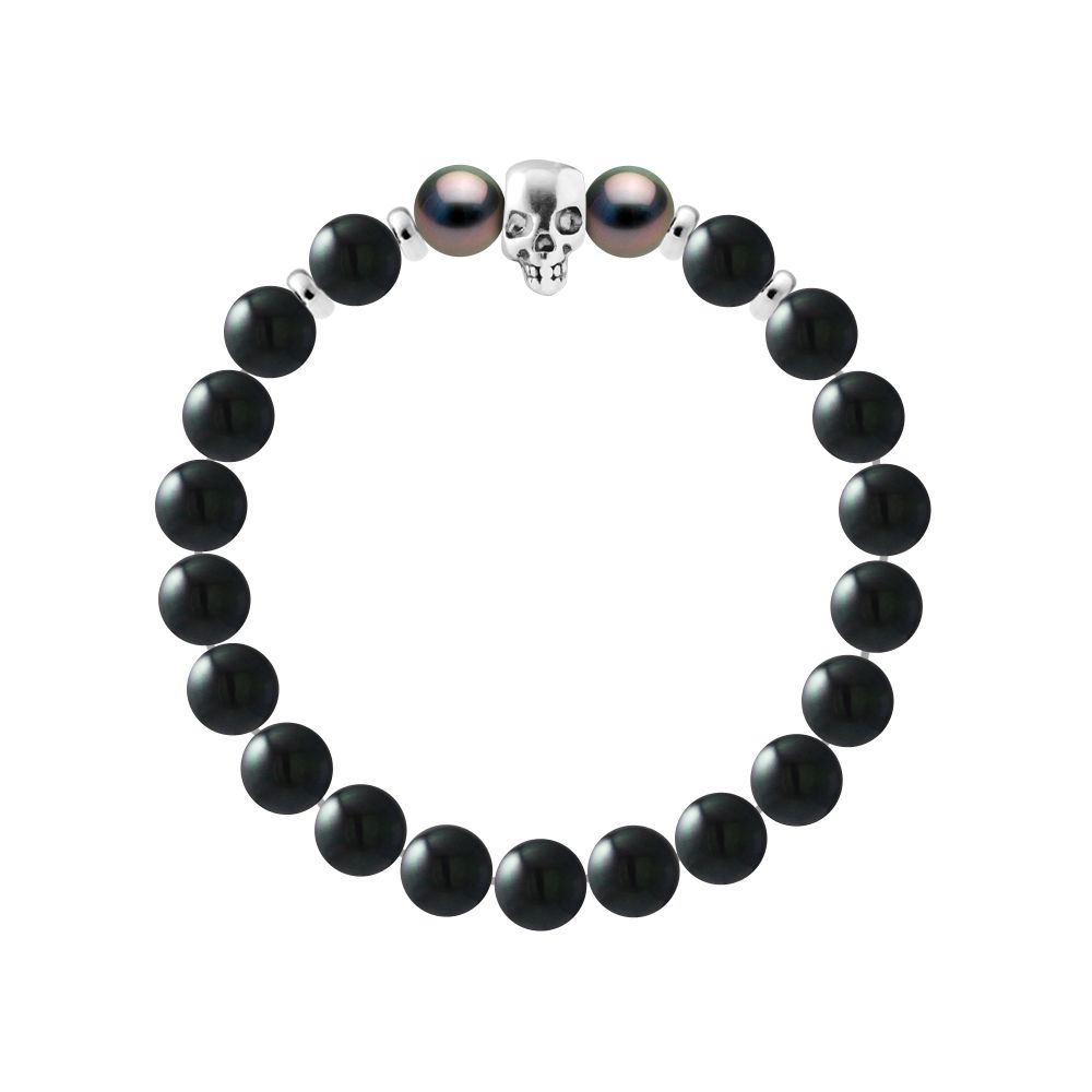 Onyx Schwarz Perlen Schädel Armband