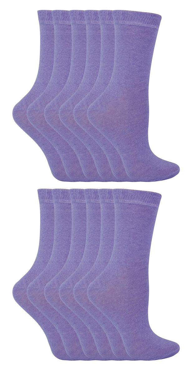 12 Paar Multipack Kinder Baumwolle bunte Casual Socken | Socken Snob | Plain Kleid Socken für Jungen & Mädchen - lila