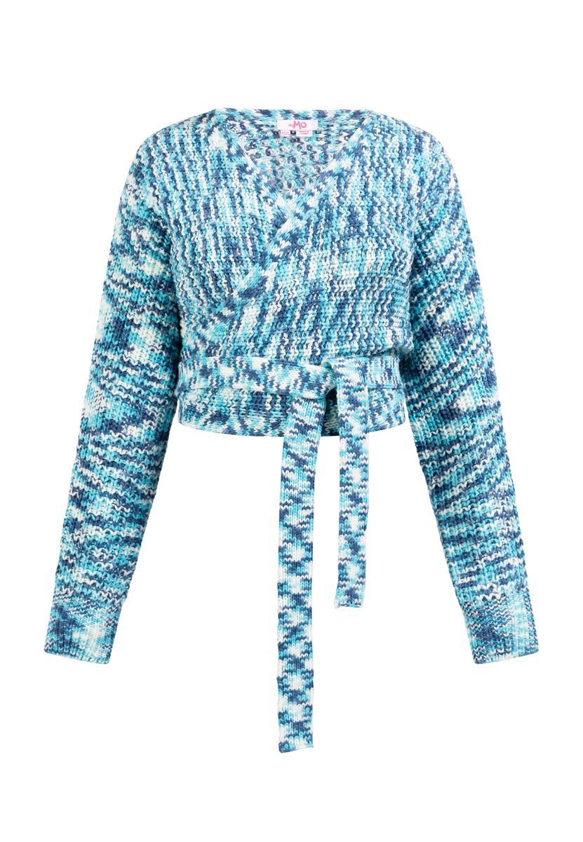 Mymo Wickeljacke aus Strick Damen Blau Mehrfarbig