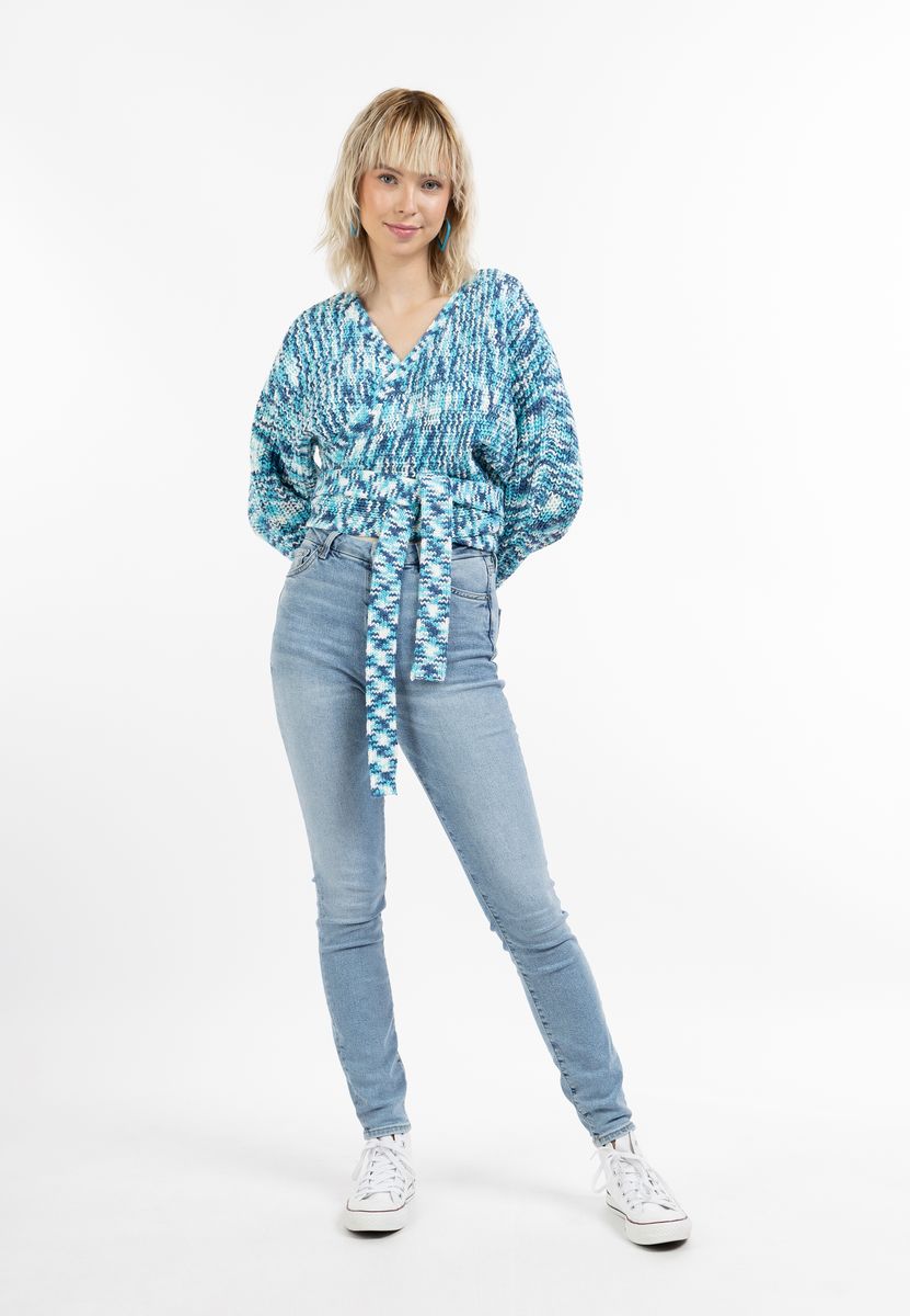 Grobstrick-Wickeljacke mit Bindegürtel