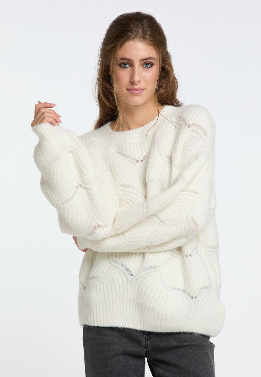 Strukturierter Oversize-Strickpullover mit Muschelmuster