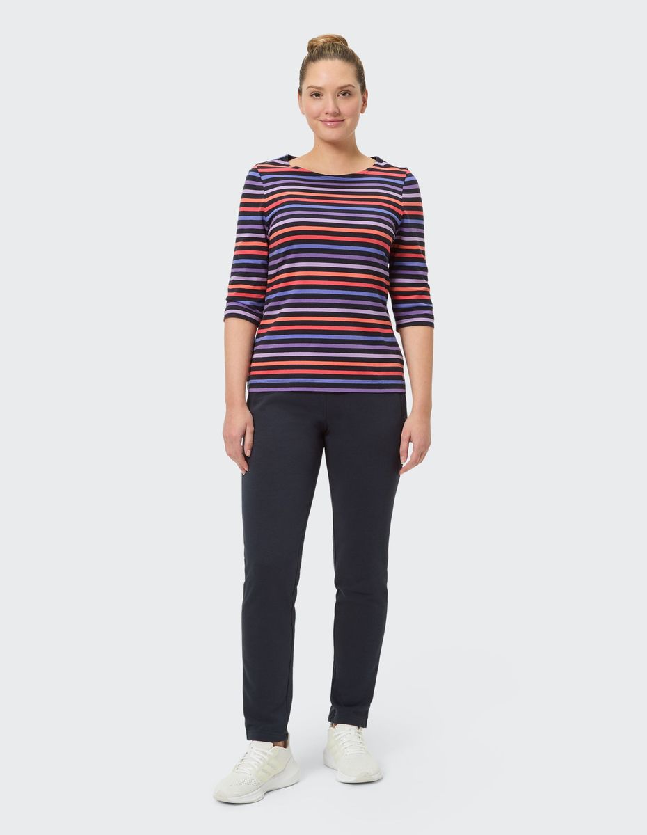 Gestreiftes Baumwoll-Shirt mit Dreiviertelärmeln