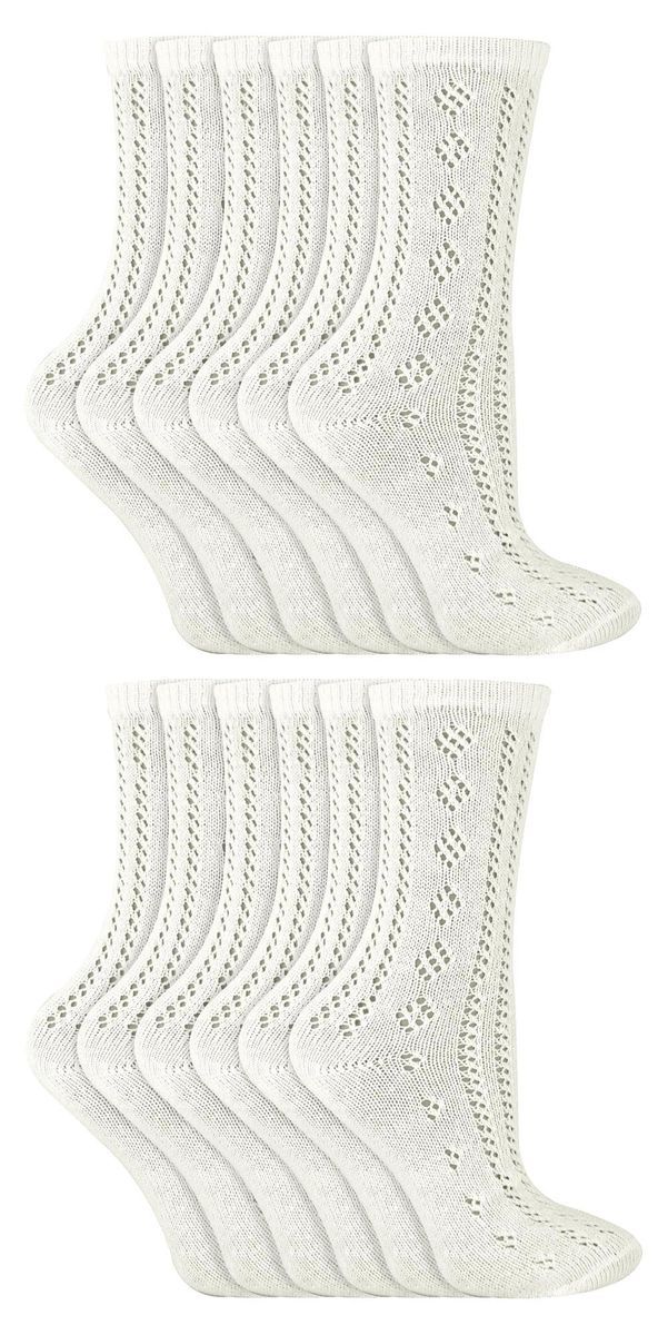 12 Paar Multipack Girls Pelerine Ankle Cotton Socks - Weiß