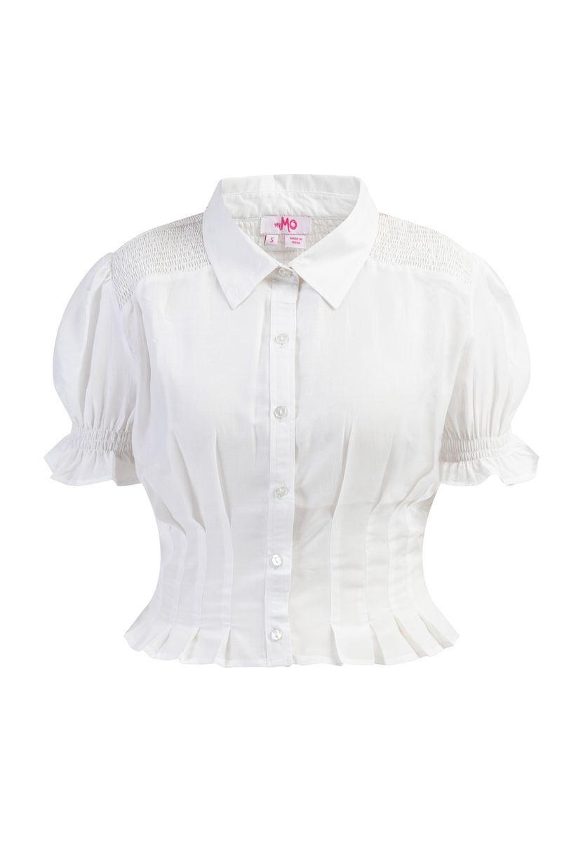 Weiße Bluse mit gesmokten Puffärmeln