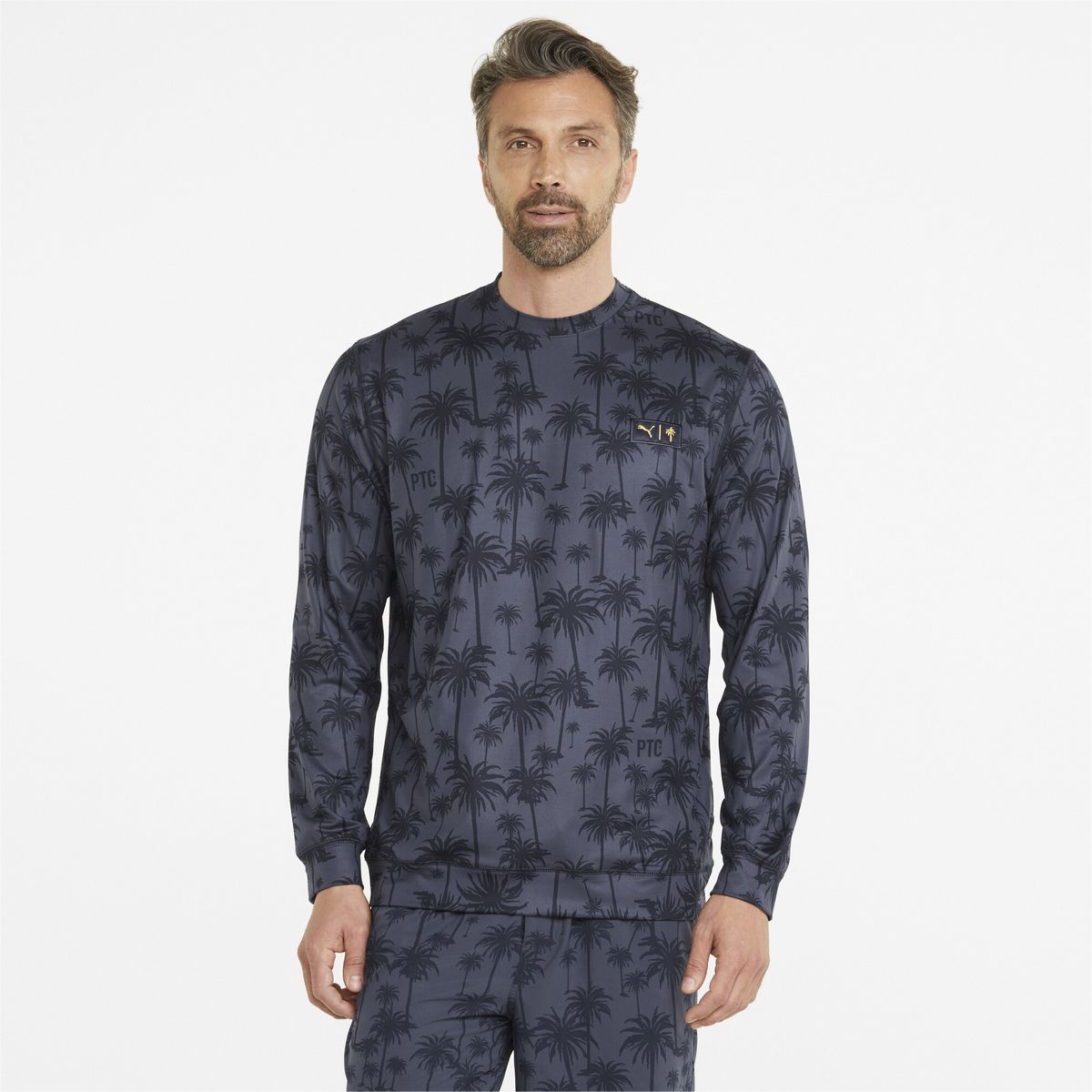 Herren-Pullover mit Palmenmuster und Rundhalsausschnitt