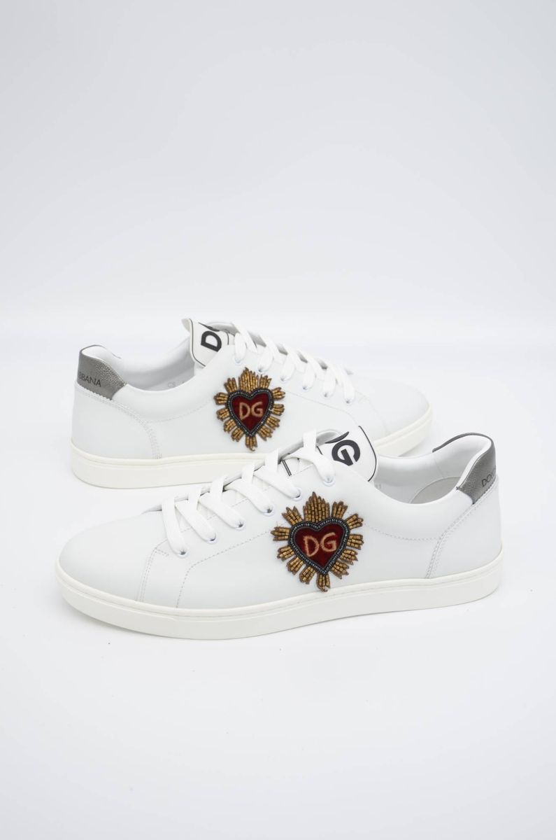 Bestickte Low-Top Leder-Sneakers