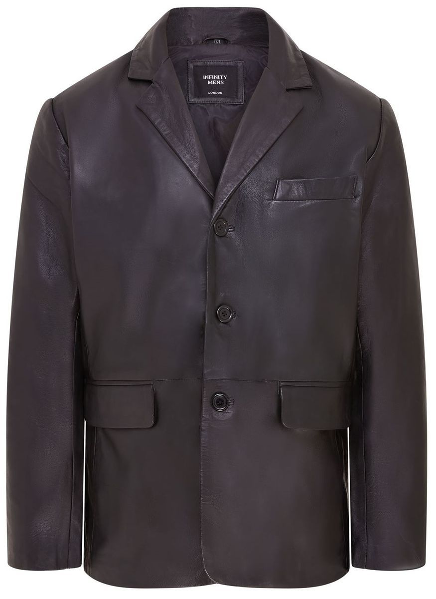 Klassische Lederblazerjacke mit drei Knöpfen