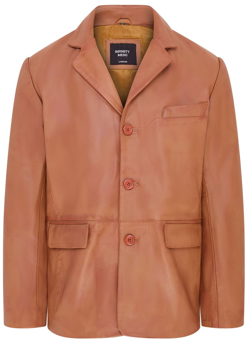 Klassische Lederblazerjacke mit drei Knöpfen