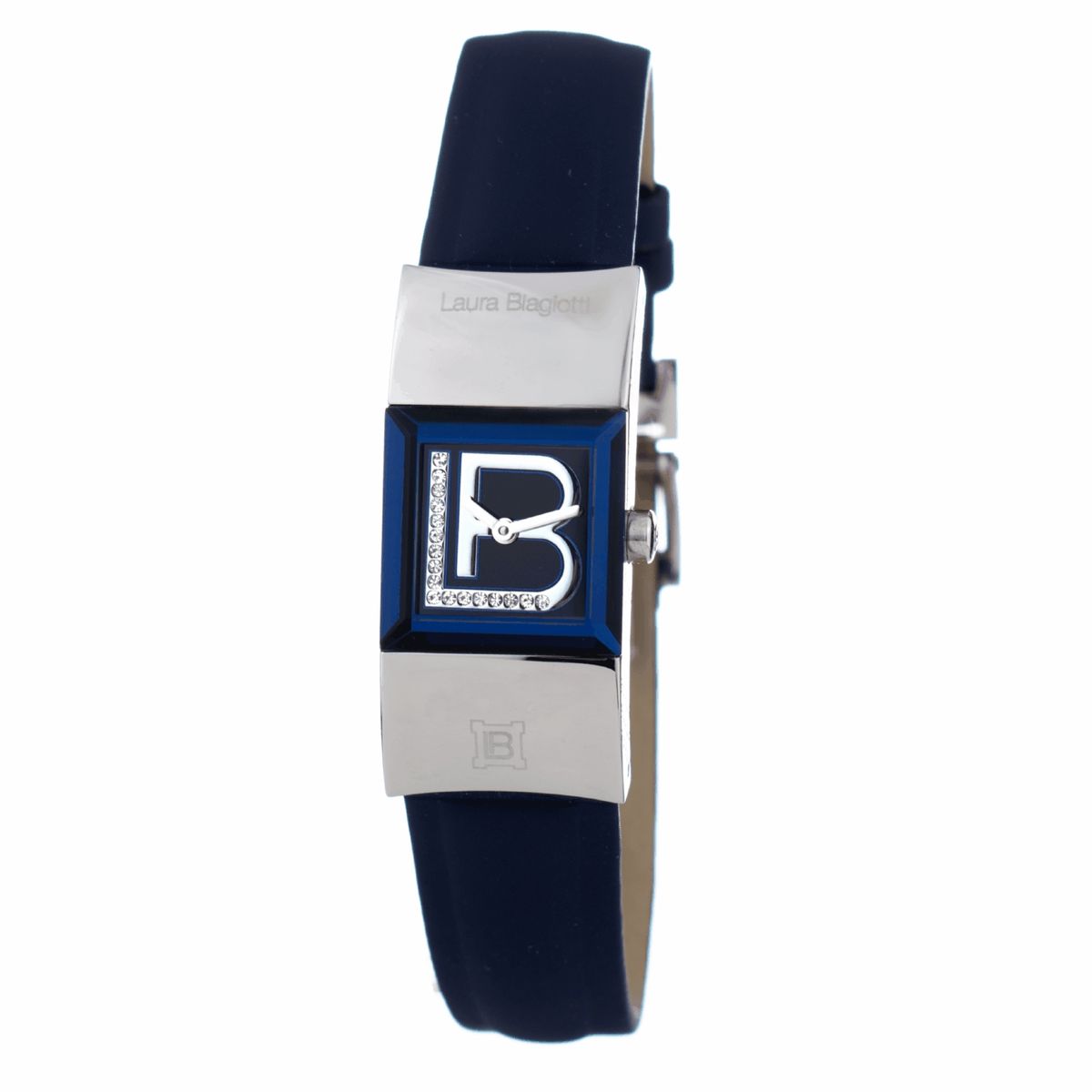 Blaue Lederuhr mit rechteckigem Zifferblatt