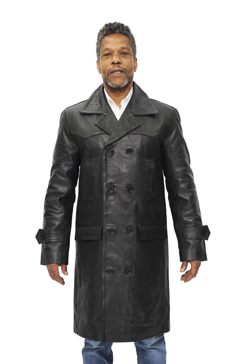 Herren Leder Peacoat zweireihig