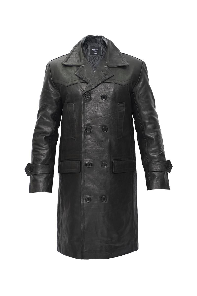 Klassischer zweireihiger Leder-Peacoat