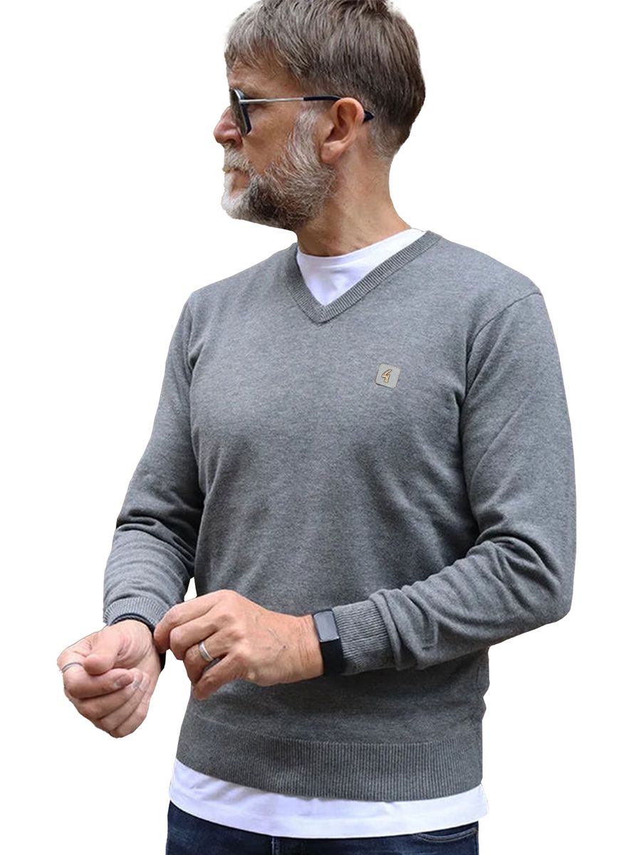 Herren Strickpullover mit V-Ausschnitt, klassische Passform