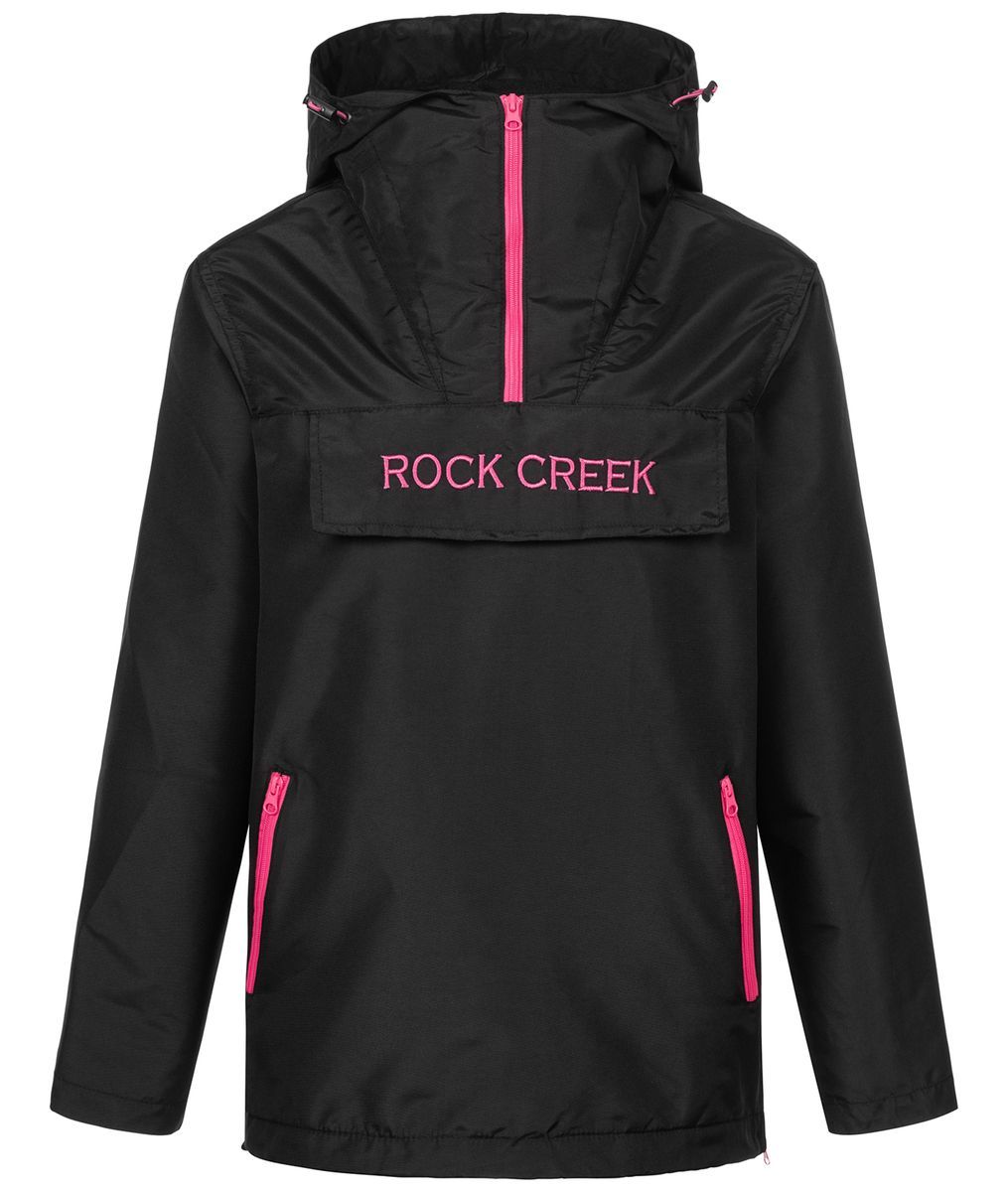 Schwarze Anorak Jacke zum Überziehen mit Kapuze
