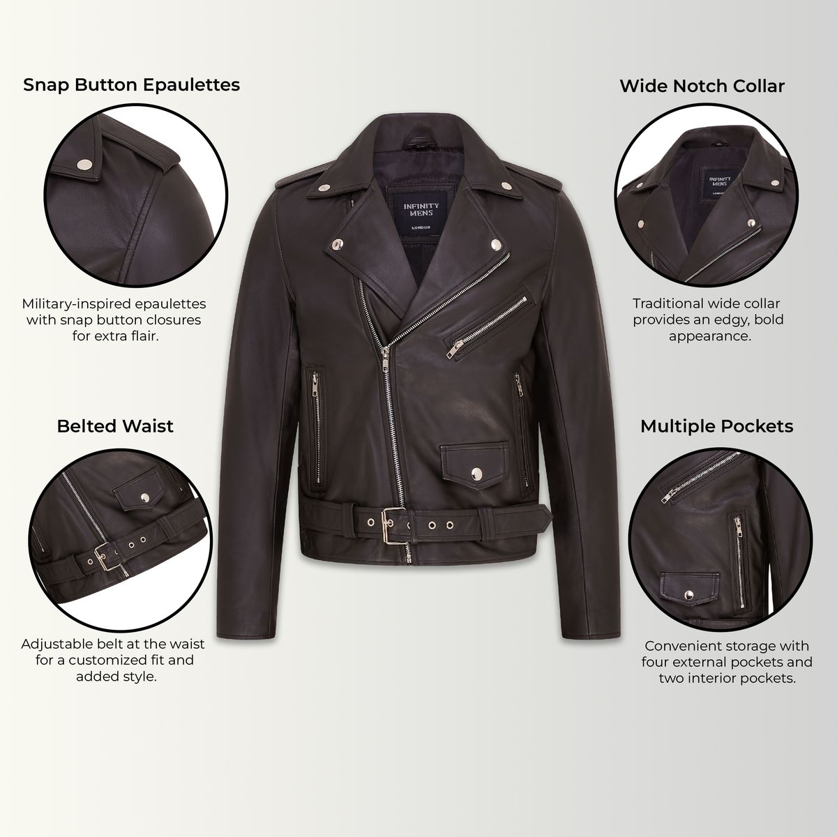 Klassische Brando Leder-Bikerjacke